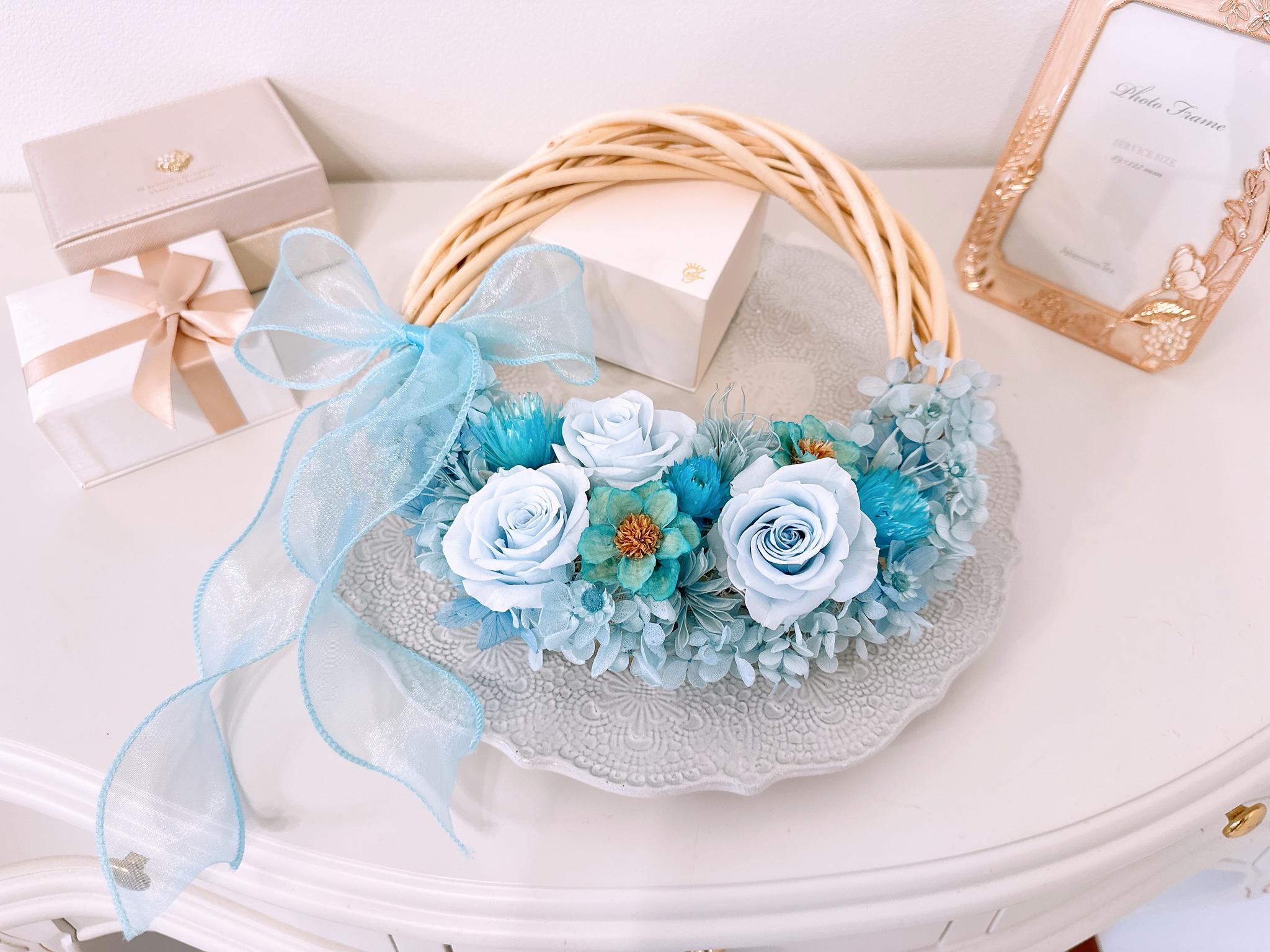 【ハーフリース】ブルー 青 夏色 バラ アジサイ ギフト 結婚 新築 誕生日 長寿 開店祝 お見舞い プリザーブド | 13枚目